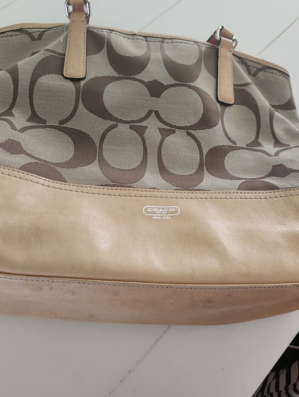 Coach Tan and Brown Signature Canvas Tote